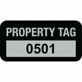 Lustre-Cal Property ID Label PROPERTY TAG5 Alum Black 1.50in x 0.75in  Serialized 0501-0600, 100PK 253769Ma1K0501